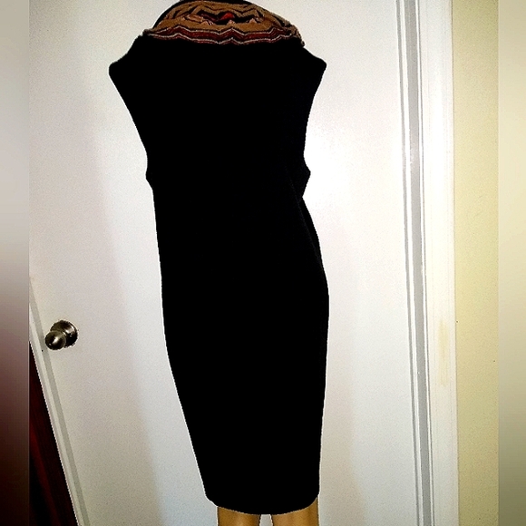 MISSONI 12 KNIT WOOL BLEND BLACK MULTICOL CHEVRON COWL NECK STRAIGHT DRESS ITALY - Picture 3 of 8